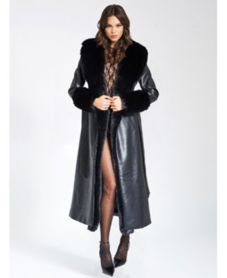 Zaida Faux Fur Trim Faux Leather Coat