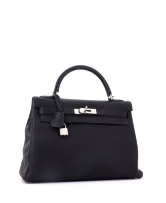 Kelly 32 Handbag Black Togo with Palladium Hardware