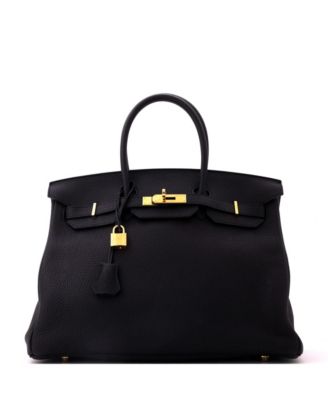 Birkin 35 Handbag Black Clemence with Gold Hardware