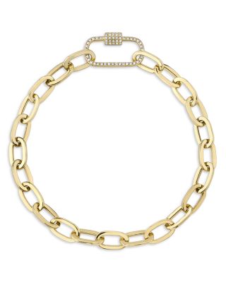 14K Yellow Gold Diamond Pav&eacute; Carabiner Clasp Paperclip Link Drop Earrings