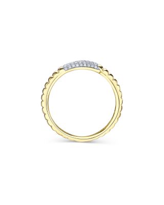 14K Yellow Gold Diamond Pav&eacute; Ridge Texture Bypass Ring