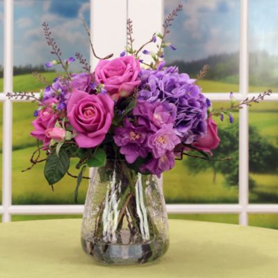 European Hand Tied Crackle Vase Floral Arrangement