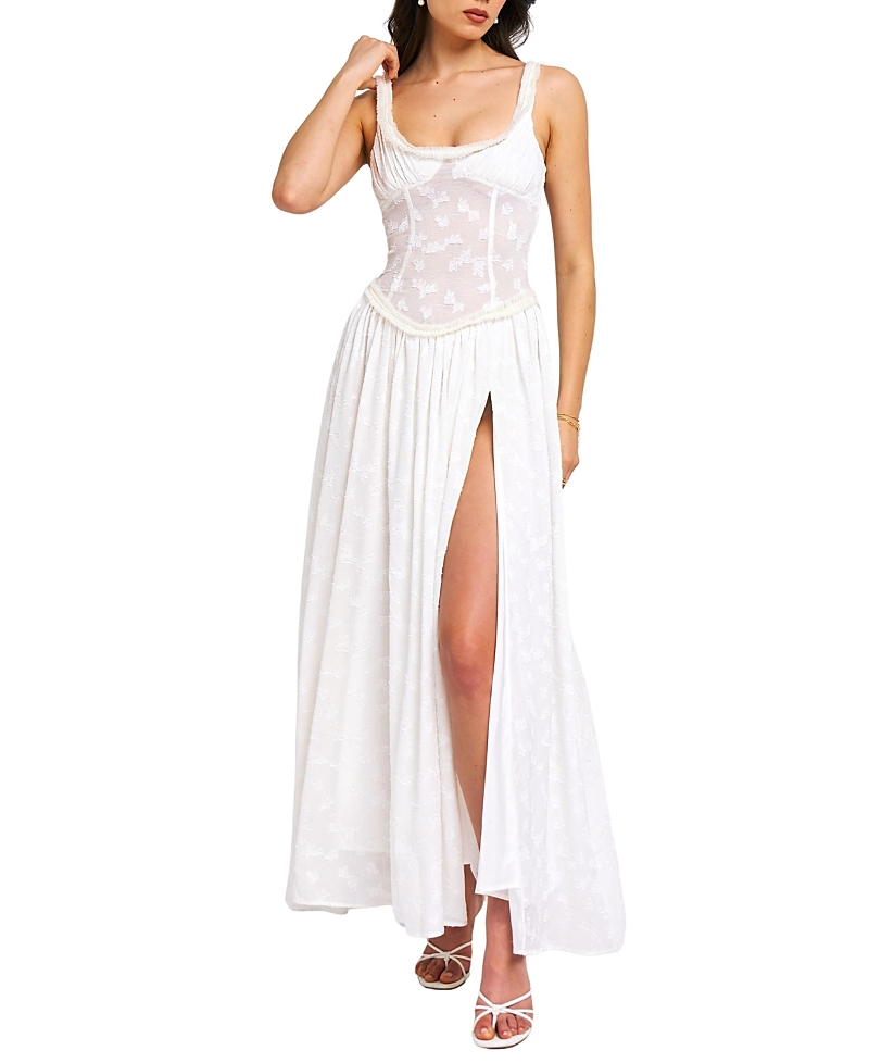 Miss Circle Ulissa High Slit Square Neck Jacquard Maxi Dress
