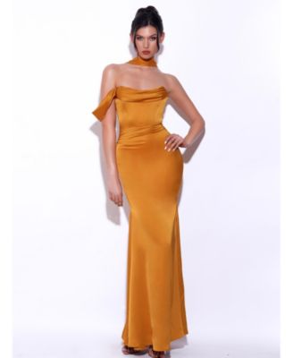  Ivona Lace Up Back Halter Neck Satin Gown