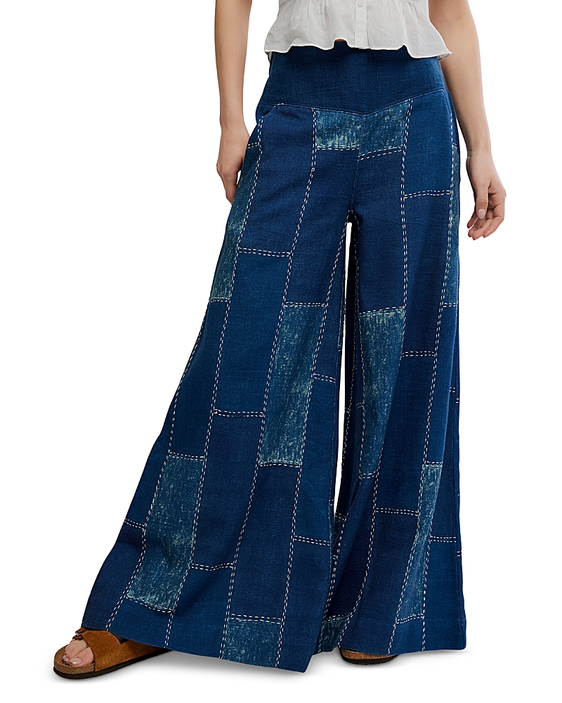 Free People Patches Wide Leg Flare Jeans in Indigo Patch