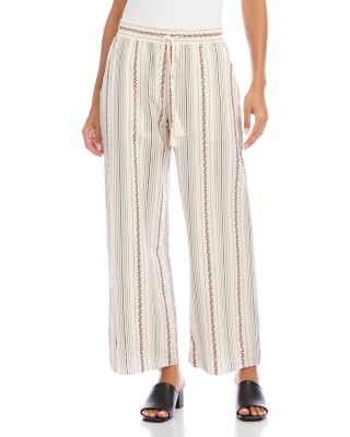 Stripe Embroidered Cropped Drawstring Pants