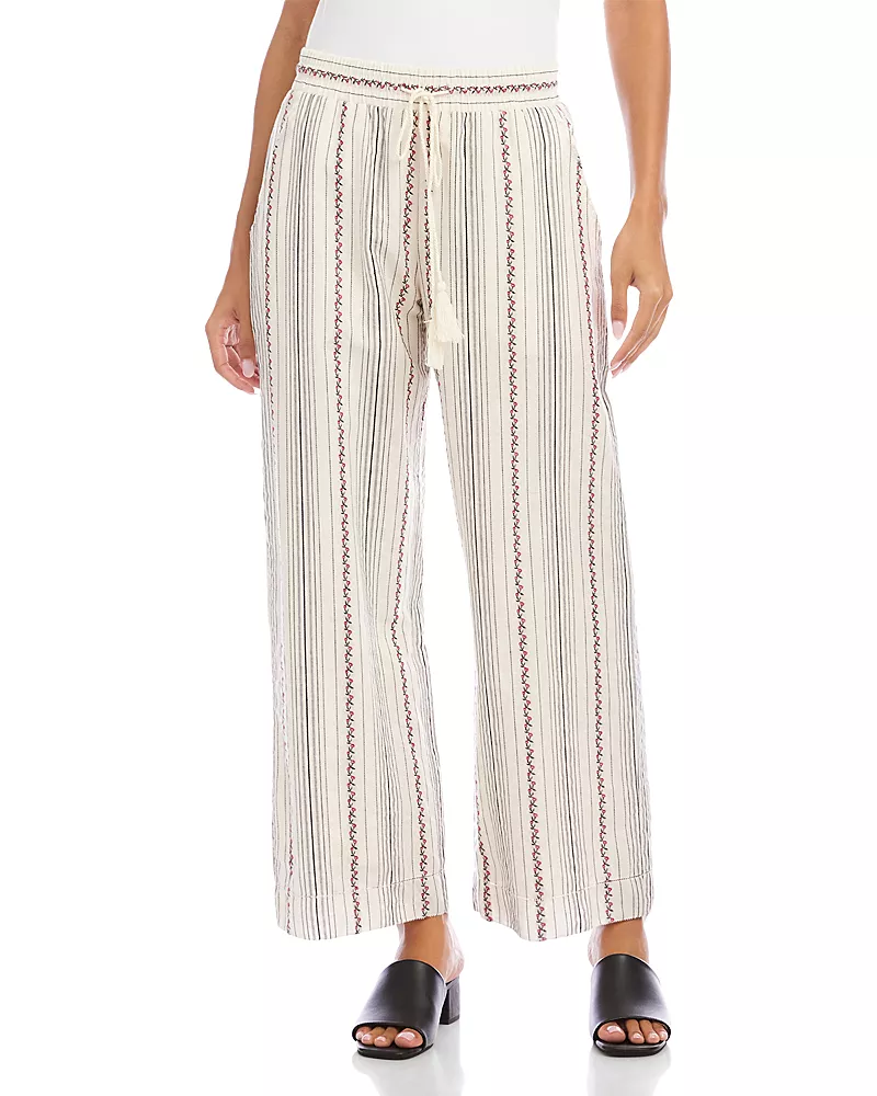 Karen Kane Stripe Embroidered Cropped Drawstring Pants