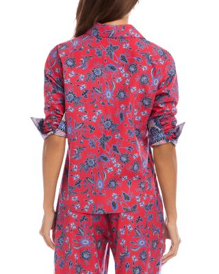 Ruched Sleeve Border Print Shirt