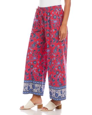 Drawstring Border Print Cropped Pants