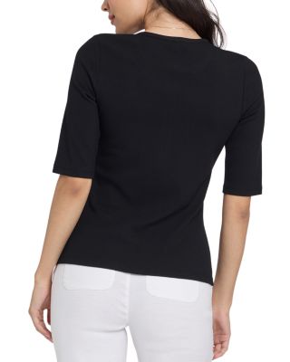 Ribbed Elbow Sleeved Henley Top