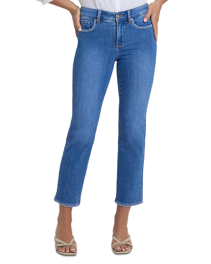 Nydj Marilyn Blanket Stitching High Rise Straight Ankle Jeans in Blue Paradise