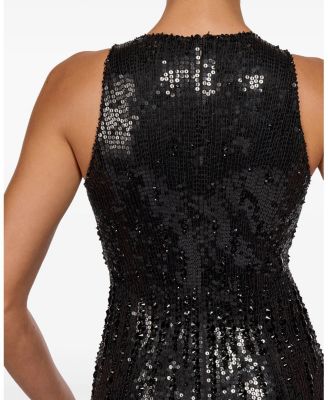 Black Flower Sequined V-Neck Maxi Dress