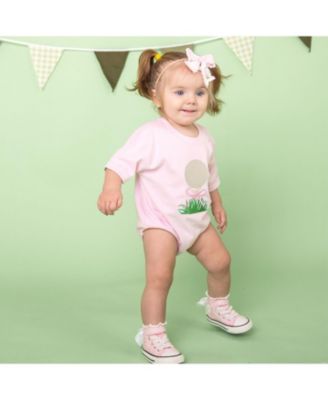 Girls' Golf Tee Bow Patch Short Sleeve Romper - Baby