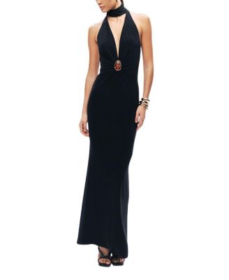 Halter-Neck Draped Maxi Dress