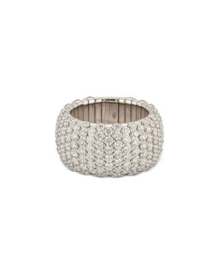 18K White Gold Diamond Wide Domed Stretch Ring, 6.21 tcw
