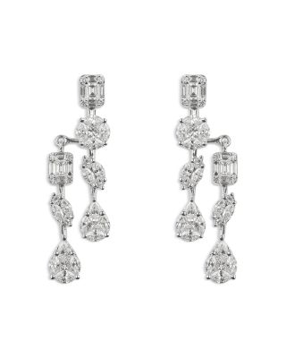 18K White Gold Mosaic Diamond Mixed Cut Drop Earrings