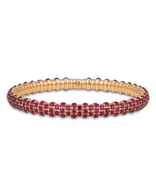 18K Yellow Gold Ruby Slim Domed Stretch Bracelet