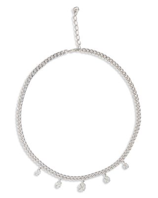 18K White Gold Mosaic Diamond Cluster Charm Collar Necklace, 16-17.5"