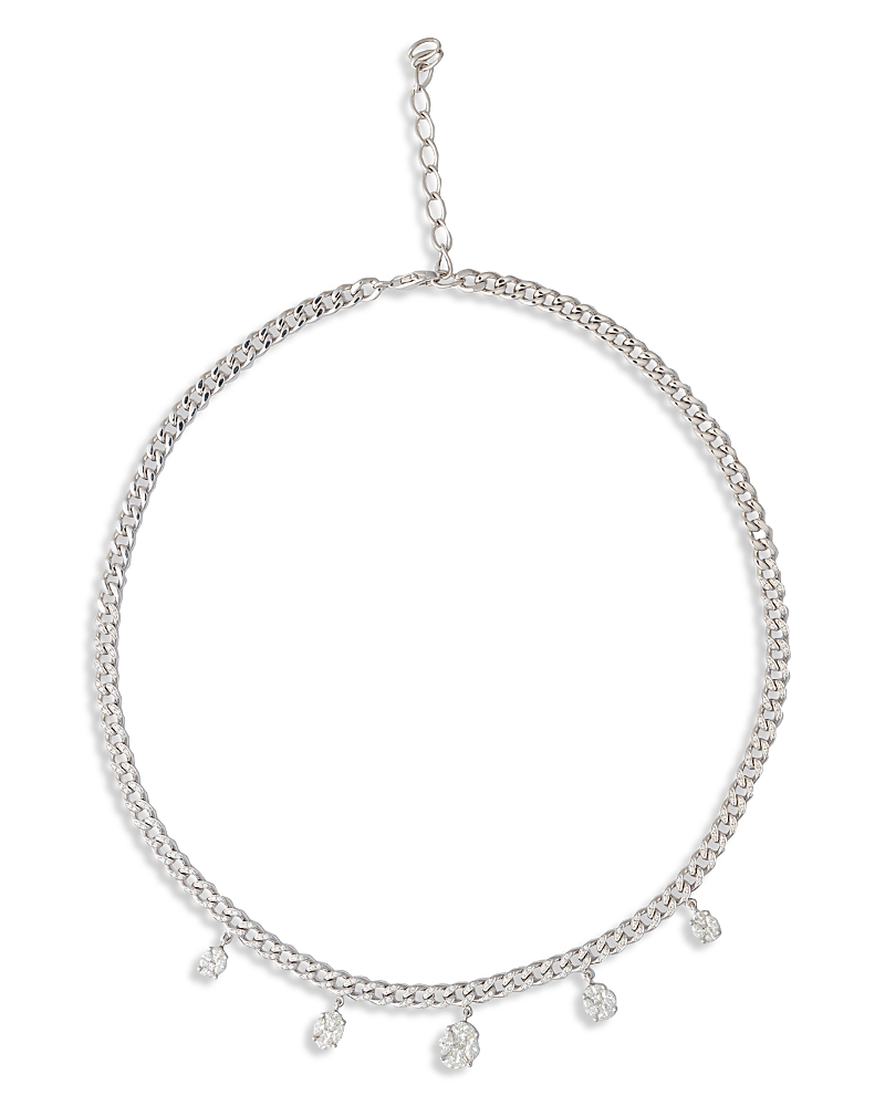 Zydo 18K White Gold Mosaic Diamond Cluster Charm Collar Necklace, 16