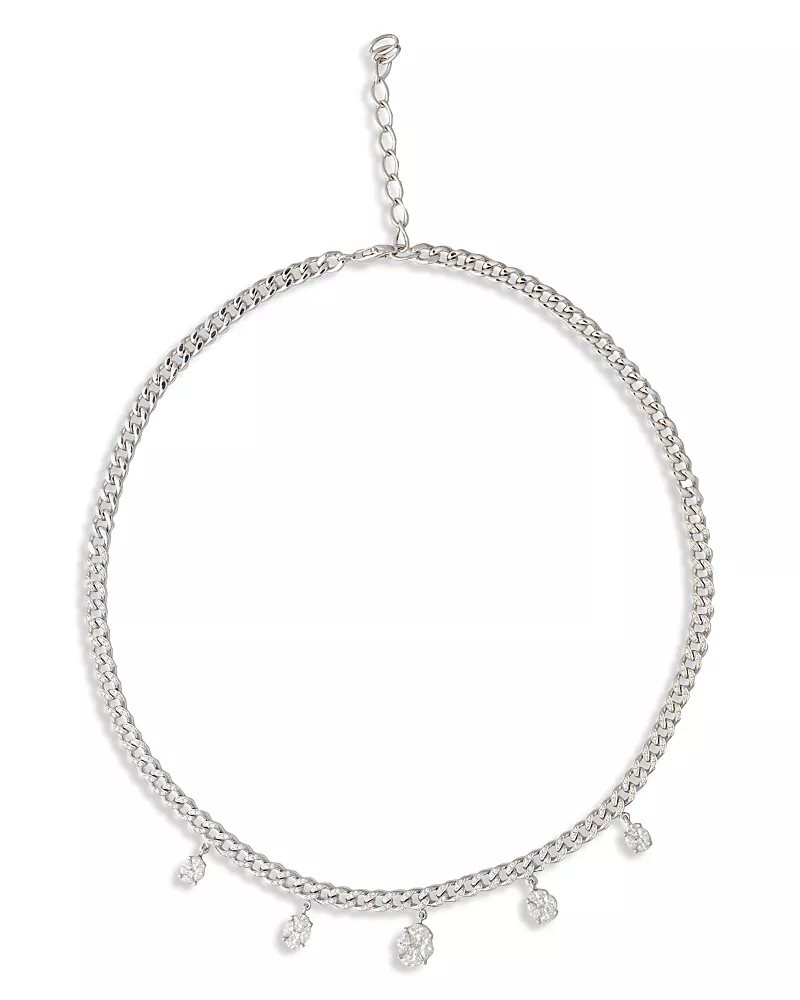 Zydo 18K White Gold Mosaic Diamond Cluster Charm Collar Necklace, 16