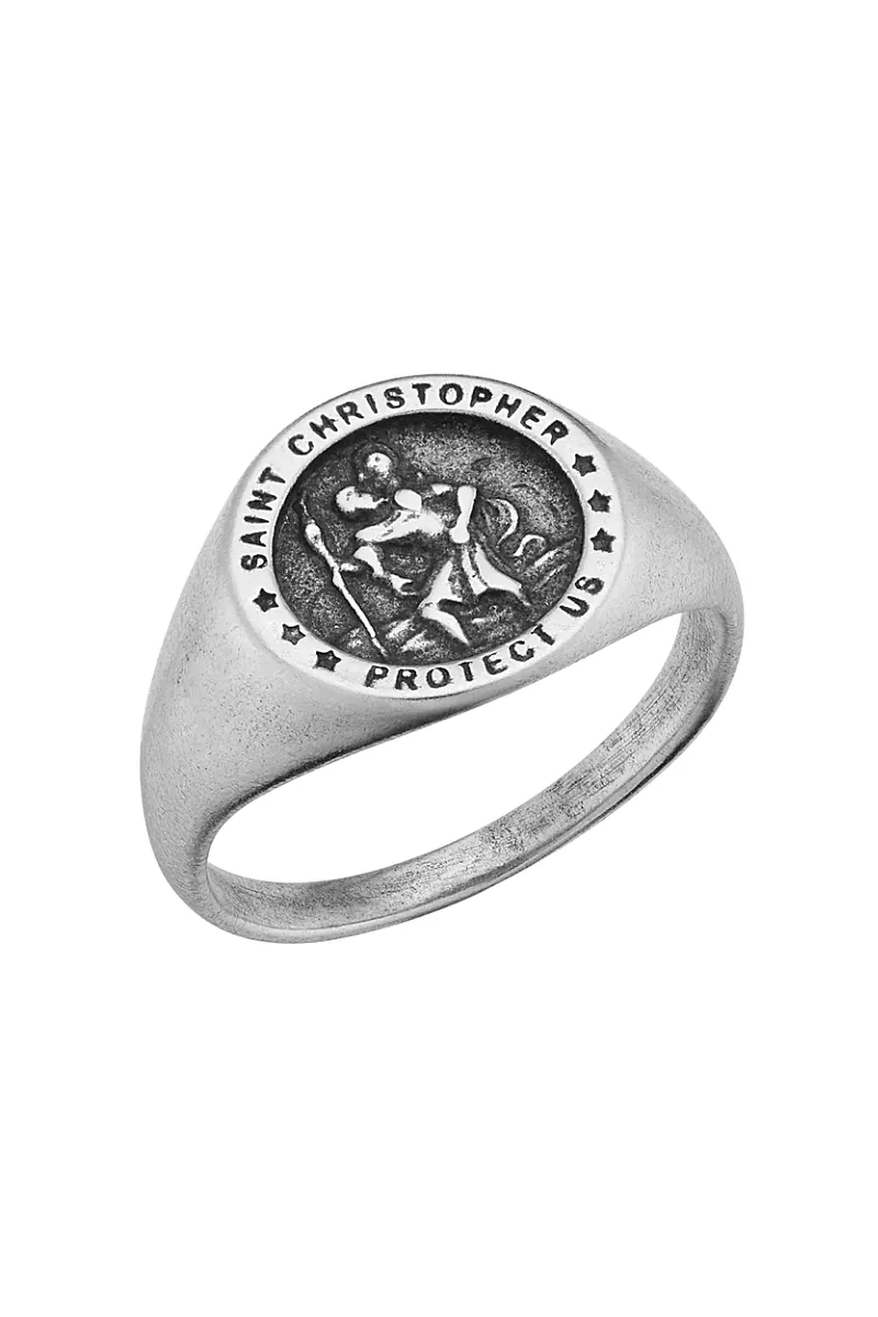 Oradina Oxidized Sterling Silver Guardian Signet Ring