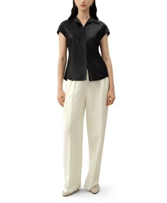  Bias Cut Cap-Sleeve Silk Shirt