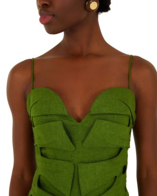 Monstera Leaf Linen Sleeveless Dress