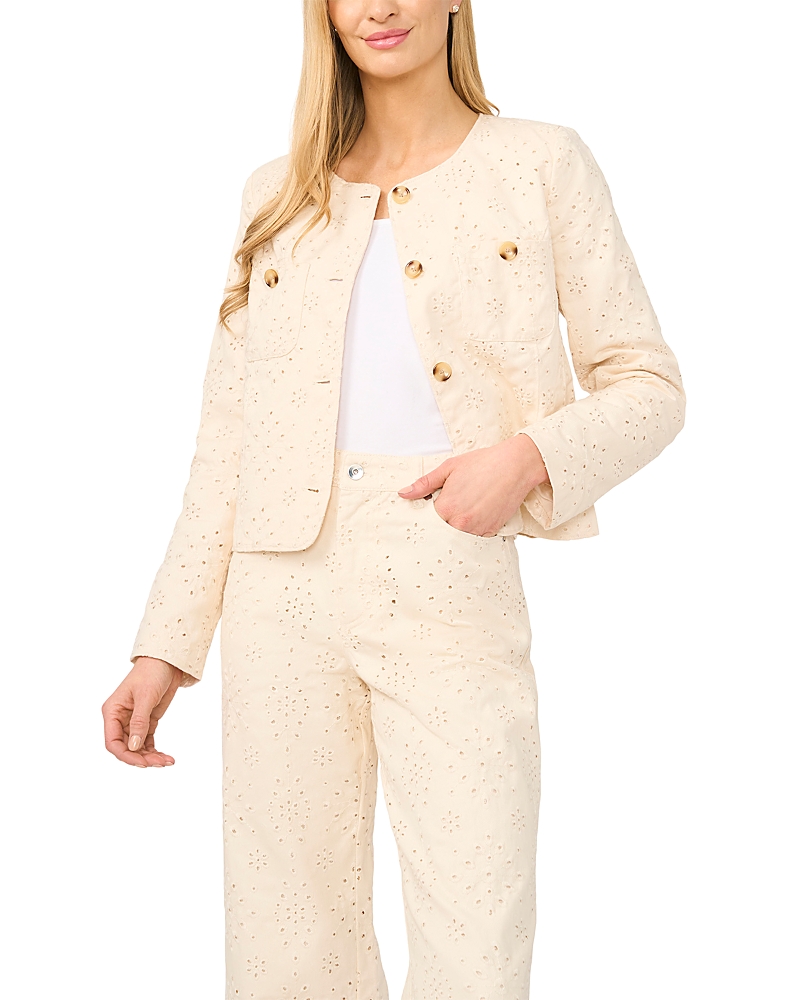 CeCe Collarless Eyelet Jacket