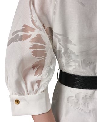 Burnout Jacquard Collared Midi Shirt Dress