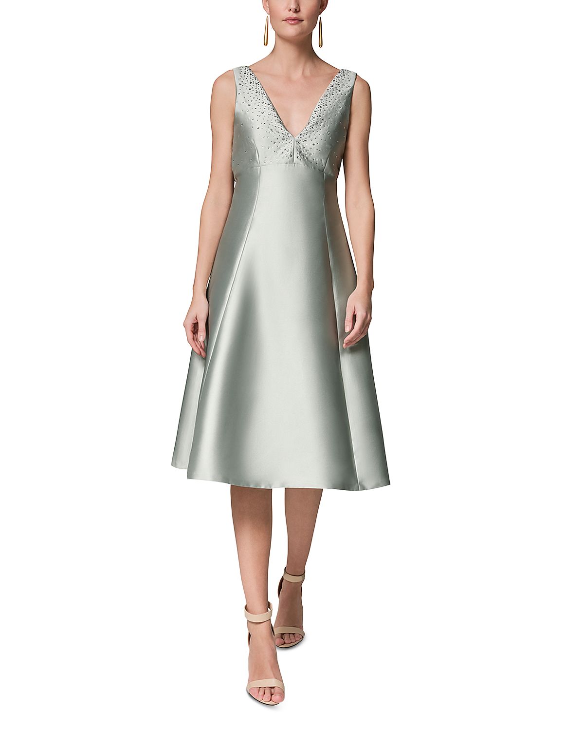 Donna Karan Sleeveless V Neck A Line Studded Midi Dress