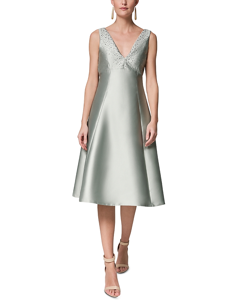 Donna Karan Sleeveless V Neck A Line Studded Midi Dress
