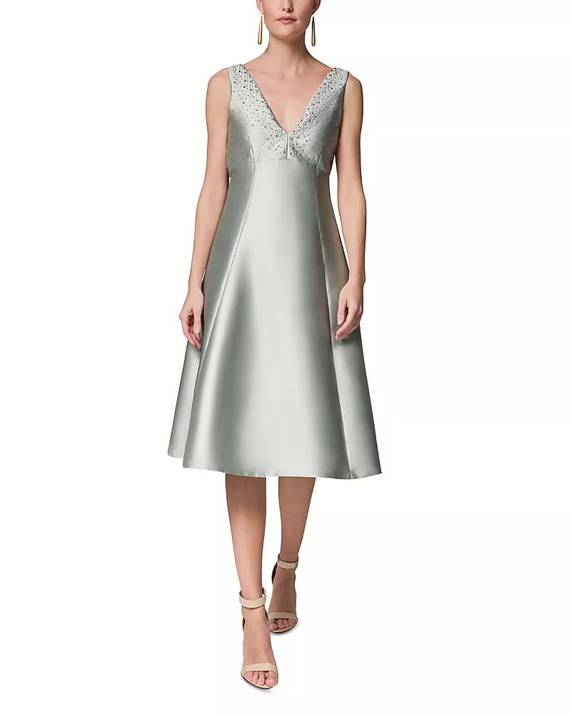 Donna Karan Sleeveless V Neck A Line Studded Midi Dress