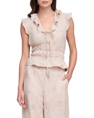 Embroidered Tie Front Smock Top