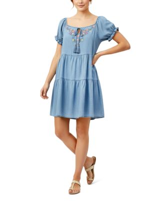 Petal Song Embroidered Denim Dress