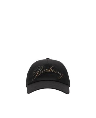 Burberry Check Cursive Logo Gabardine Baseball Cap