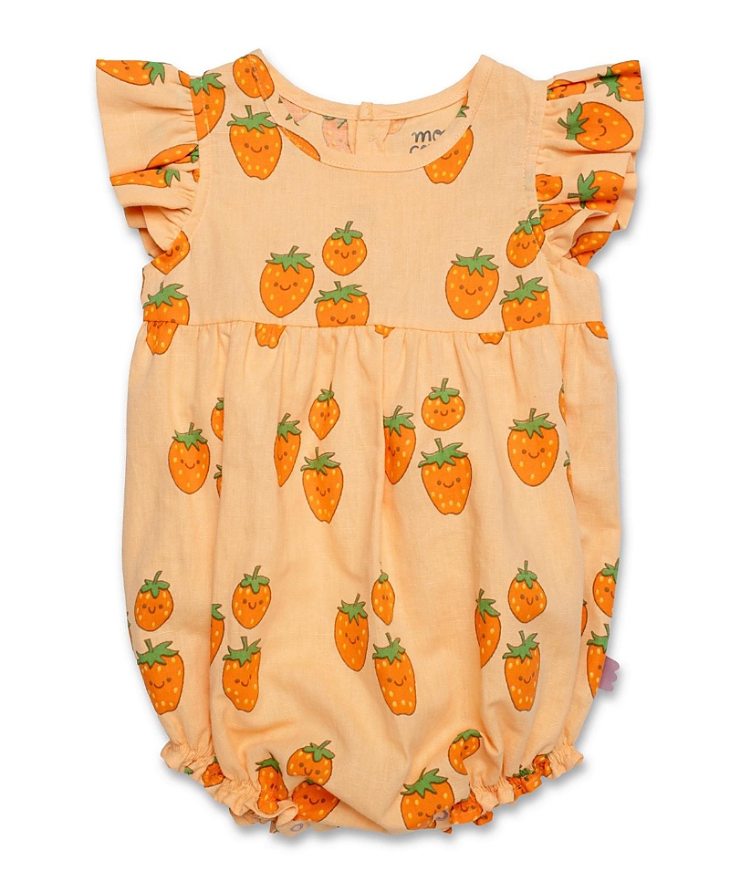 Mon Coeur Girls' Linen Strawberry Ruffle Baby Romper - Baby, Little Kid