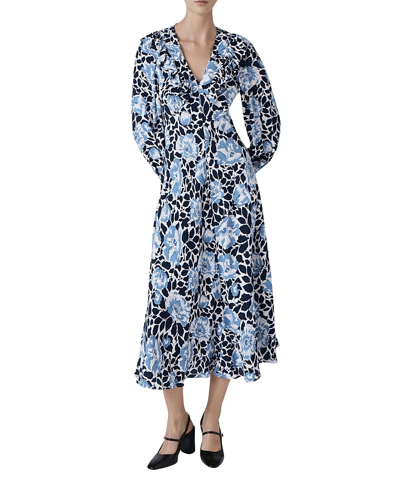 Ghost London Noa Floral Crepe V Neck Midi Dress