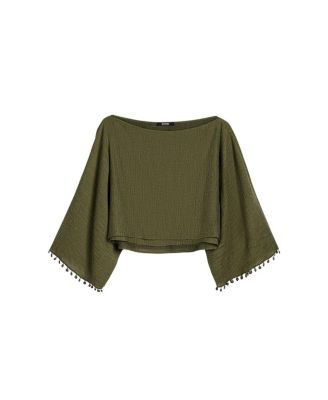  Cropped Boat-Neck Blouse