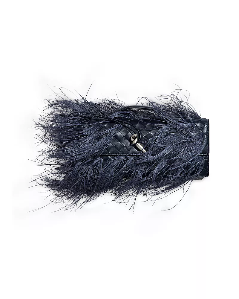 Bottega Veneta Andiamo Intrecciato Ostrich Feather Clutch