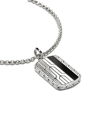 Men's Sterling Silver Icon Onyx Tag Pendant Necklace, 24"