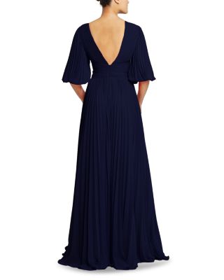 Chiffon Pleated V Neck Gown