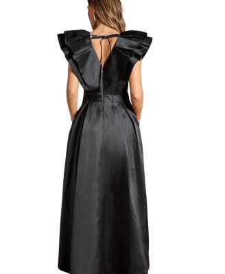  Frill Sleeve V-Neck Midi Dress