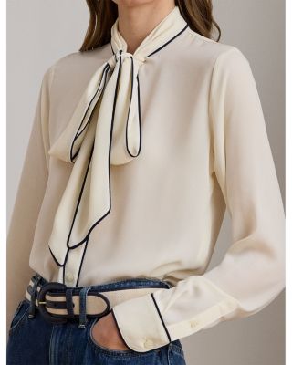  Two Tone Georgette Tie Neck Blouse