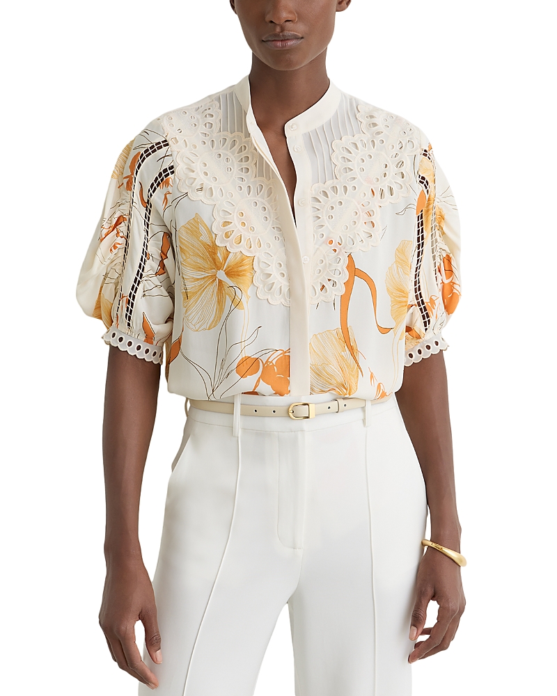Reiss Eyelet Lace Trim Blouse