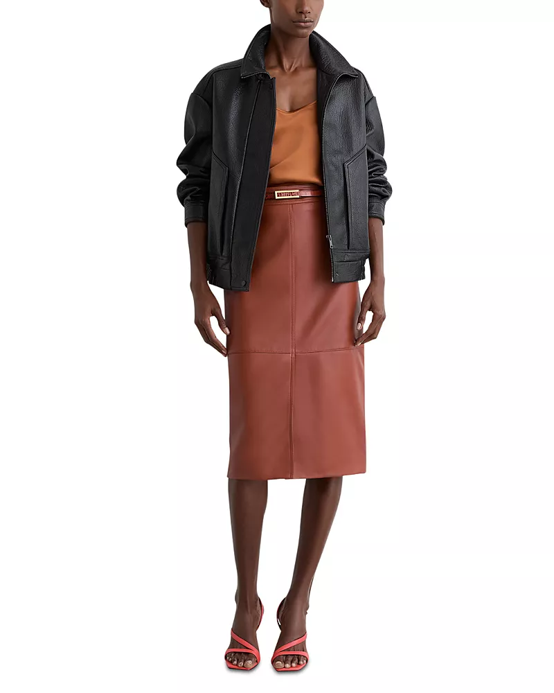 Reiss Leather Midi Skirt