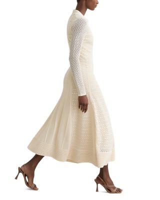 Pointelle Knit Panelled Midi Dress