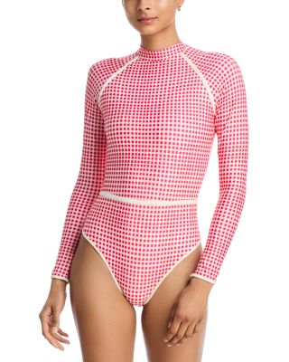 Gingham Long Sleeve One Piece Swimsuit  - Exclusive