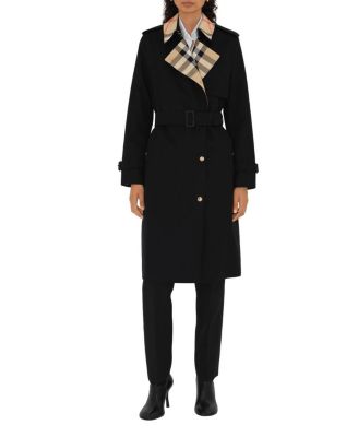  Long Check Collar Gabardine Trench Coat