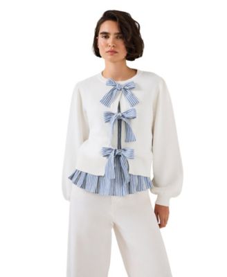  Women's Cotton Blend Bow Detail Sweater