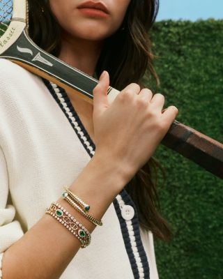 Trisolina Diamond & Emerald Bypass Bangle in 18K Yellow Gold